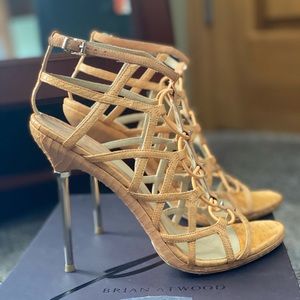 B Brian Atwood W B Snake Skin & Suede W/Studs & Metal Heels Platforms